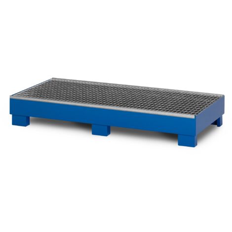 RR Industrietechnik Auffangwanne aus Stahl für 3x 200 Liter Fass mit Gitterrost RAL 5010 enzianblau