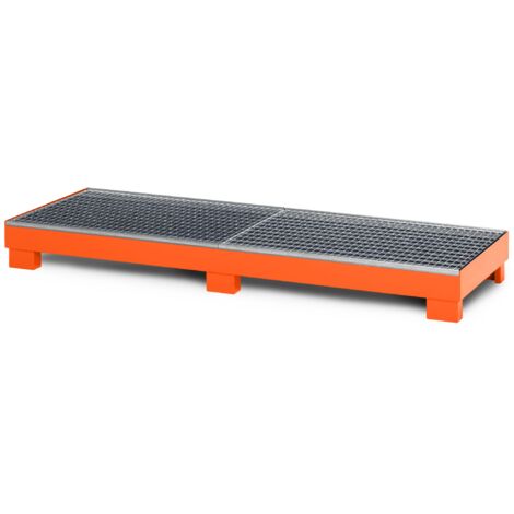 RR Industrietechnik Auffangwanne aus Stahl für 4x 200 Liter Fass mit Gitterrost BxTxH 2400x800x240 mm  RAL 2004 reinorange