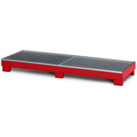 RR Industrietechnik Auffangwanne aus Stahl für 4x 200 Liter Fass mit Gitterrost BxTxH 2400x800x240 mm RAL 3000 feuerrot
