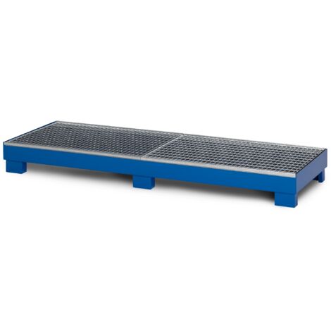 RR Industrietechnik Auffangwanne aus Stahl für 4x 200 Liter Fass mit Gitterrost BxTxH 2400x800x240 mm RAL 5010 enzianblau