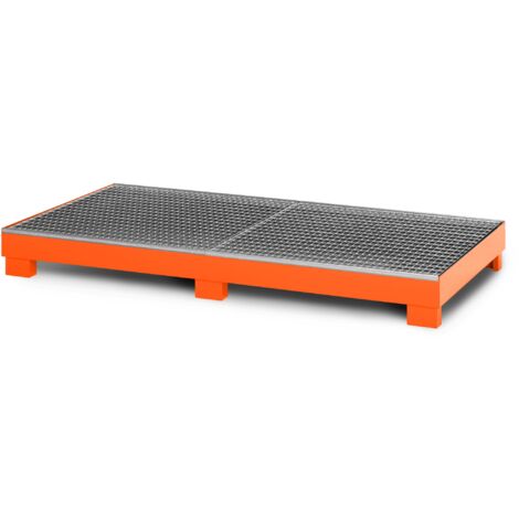 RR Industrietechnik Auffangwanne aus Stahl für 8x 200 Liter Fass mit Gitterrost RAL 2004 reinorange