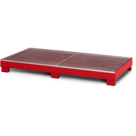 RR Industrietechnik Auffangwanne aus Stahl für 8x 200 Liter Fass mit Gitterrost RAL 3000 feuerrot