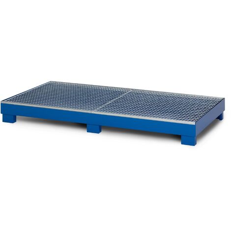 RR Industrietechnik Auffangwanne aus Stahl für 8x 200 Liter Fass mit Gitterrost RAL 5010 enzianblau