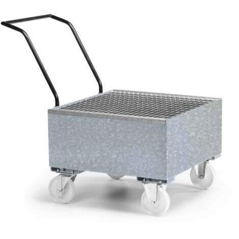 RR Industrietechnik Fahrbare Auffangwanne aus Stahl für 1x 200 Liter Fass mit Gitterrost verzinkt