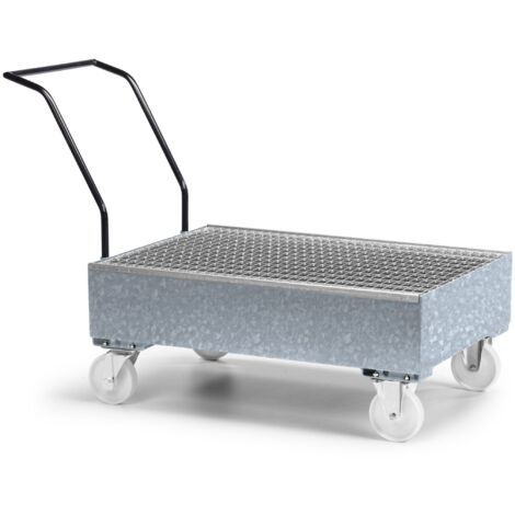 RR Industrietechnik Fahrbare Auffangwanne aus Stahl für 2x 200 Liter Fass mit Gitterrost verzinkt