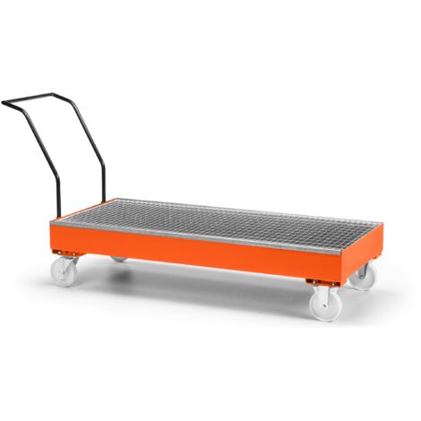 RR Industrietechnik Fahrbare Auffangwanne aus Stahl für 3x 200 Liter Fass mit Gitterrost RAL 2004 reinorange