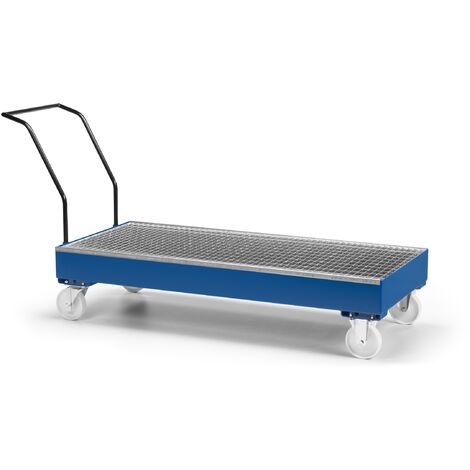 RR Industrietechnik Fahrbare Auffangwanne aus Stahl für 3x 200 Liter Fass mit Gitterrost RAL 5010 enzianblau