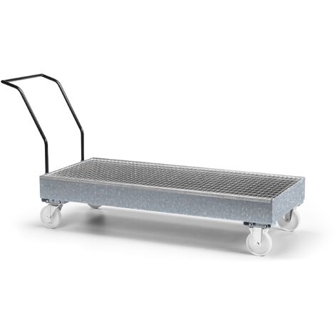 RR Industrietechnik Fahrbare Auffangwanne aus Stahl für 3x 200 Liter Fass mit Gitterrost verzinkt