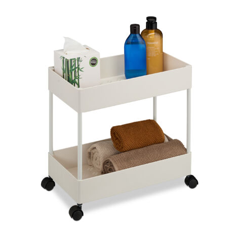RRelaxdays Carrito Auxiliar Ruedas, Carro Cocina 2 Niveles, Camarera, Verdulero, Baño y Oficina, 38x39,5x21,5 cm, Blanco