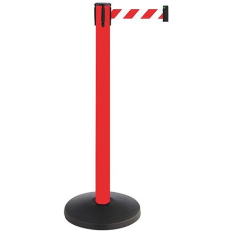 RS-GUIDESYSTEMS Absperrpfosten Metall, rot, Gurtlänge: 4m Gurt: rot-weiß, diagonal gestreift