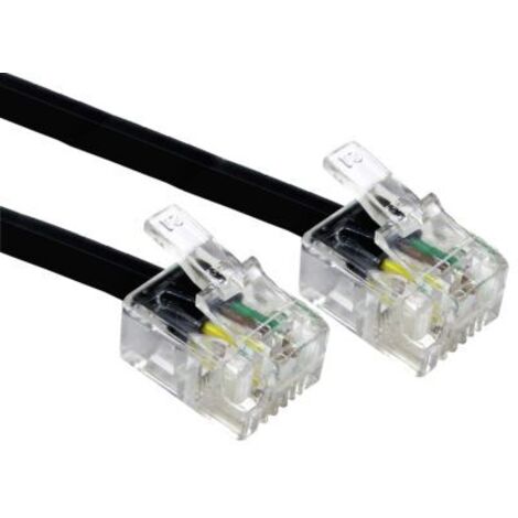 Rs Pro – Câble téléphonique blindé noir 1m – Gaine PVC – Connecteurs RJ11 mâles – Conducteur en cuivre pour connexion stable