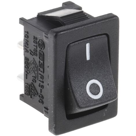 Rs Pro – Interrupteur à bascule unipolaire noir 16A – On-None-Off – Pour espaces confinés – Largeur découpe 19.8mm – Hauteur découpe 13mm