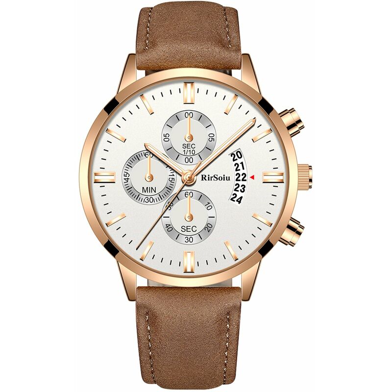 

RS0053 Reloj de negocios de lujo de moda para hombres Reloj de pulsera de cuarzo elegante con correa de cuero 30M Impermeable / Luminoso / Calendario