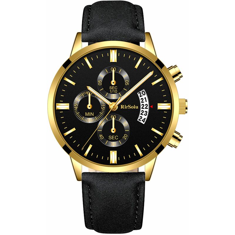 

RS0053 Reloj de negocios de lujo de moda para hombres Reloj de pulsera de cuarzo elegante con correa de cuero 30M Impermeable / Luminoso / Calendario
