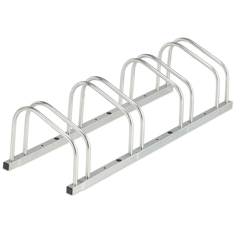 Relaxdays - Râtelier pour 4 vélos, montage au sol, roues de largeur 50 mm max., en métal, garage, argenté