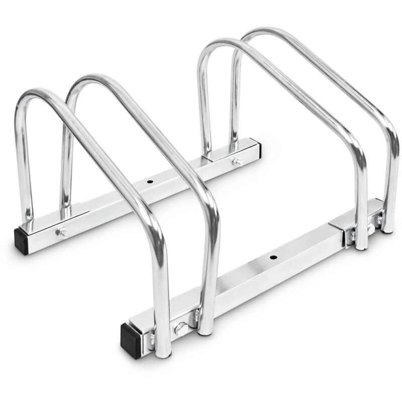 Relaxdays - 3x Râtelier support pour 2 vélos sol ou montage mural acier chromé extérieur cave HxlxP 26 x 40 x 32 cm, argenté