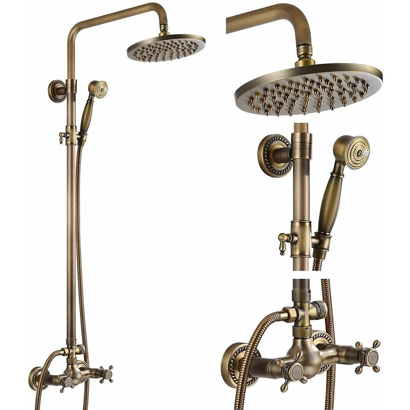 Rétro Colonne de Douche de Robinet de Douche Douche salle de bain Laiton Antique Douche Système Ensemble Mitigeur Pommeau Fixe Douchette Pommeaux de