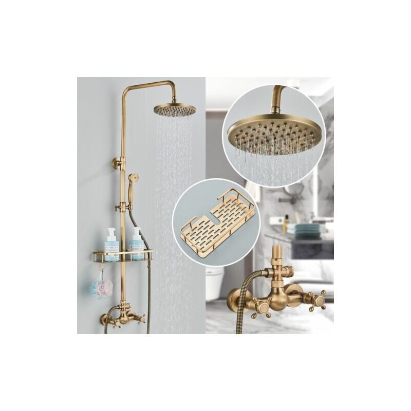 Rétro Colonne de Douche,Laiton Système de Douche, Réglable Ensemble de Douche Mural Set Kit de Douche en Bronze pour Salle de Bain Zamery