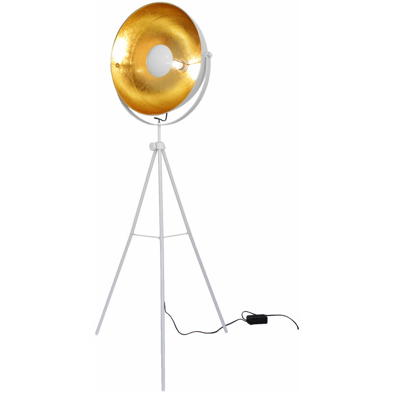 Rétro lampadaire trépied lampe de studio Big Alona blanc & or 10594