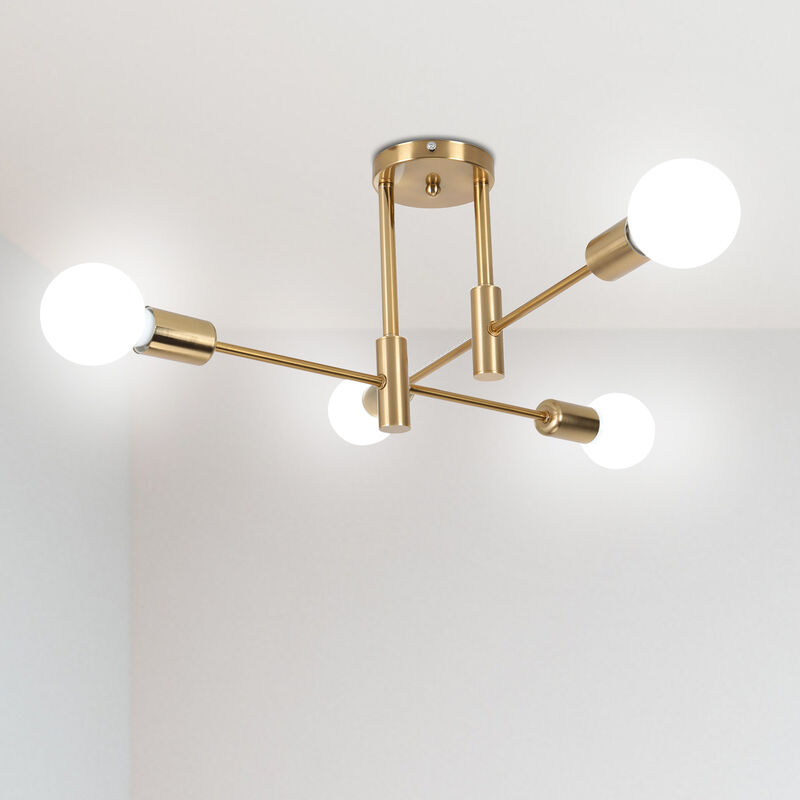 Rétro Lampe Plafonnier Luminaire Vintage Industrielle 4 Spot Lustre Eclairage pour Salle à Manger Chambre Salon Cuivre