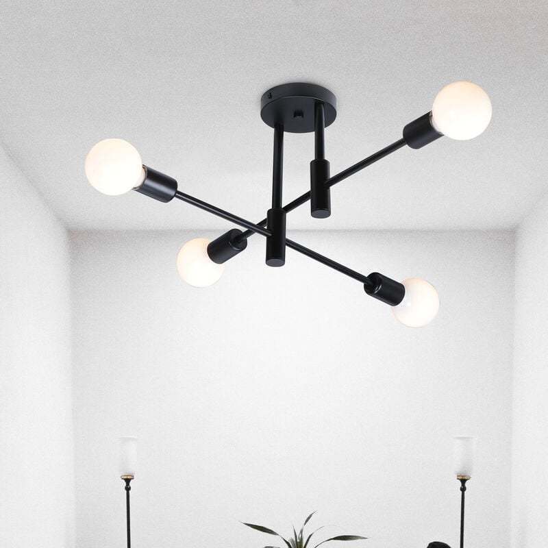 Rétro Lampe Plafonnier Luminaire Vintage Industrielle 4 Spot Lustre Eclairage pour Salle à Manger Chambre Salon Noir