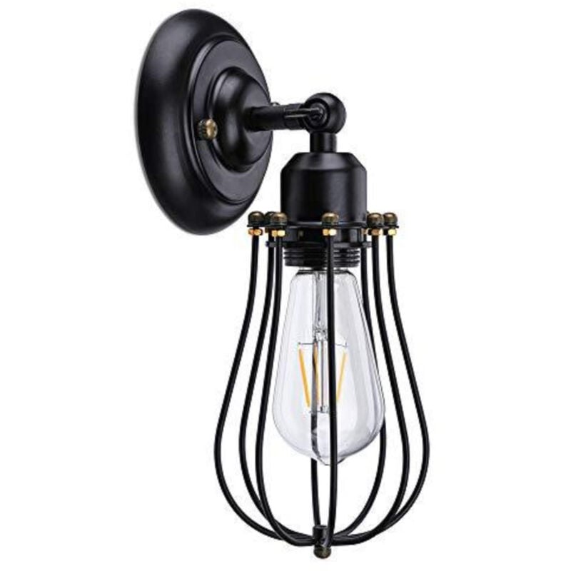 Applique murale industrielle, Ajustable Rétro Metal Applique, Noir E27 Abat-jour Cage Lampe Murale, Vintage Luminaire Intérieur Rustique, pour