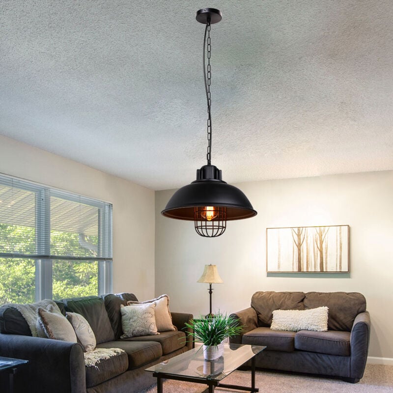 Suspension Lumianire Industrielle Lustre Abat-jour Métal Luminaire pour Salon Chambre Restaurant Café Noir