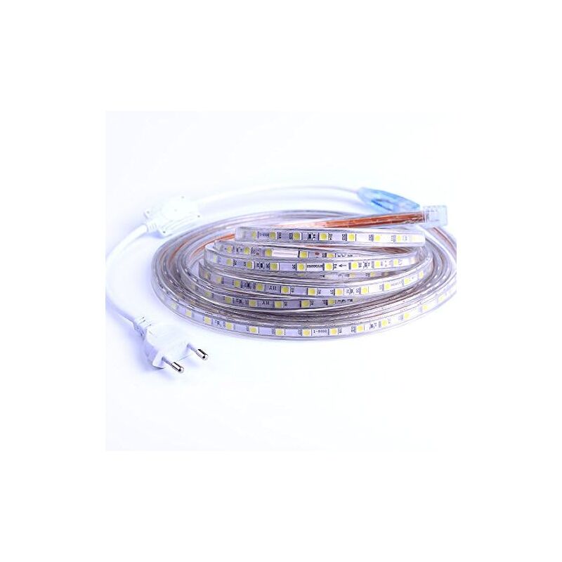 Ruban à led, Bande led 2M, Lumineux Bandeau Led 220v, 5050 IP65 Etanche Bande Strip Led, Blanc Chaud (2)