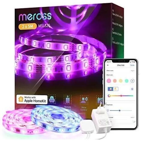 RUBAN À LED CONNECTÉ WIFI (2X5M), RGB BANDE LUMINEUSE INTELLIGENTE COMPATIBLE AVEC HOMEKIT, SIRI, ALEXA, GOOGLE HOME ET SMARTTHI