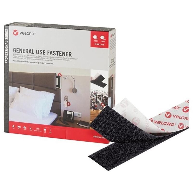 Ruban adhésif à boucles et crochets velcro® à usage général 20 mm x 25 m noir