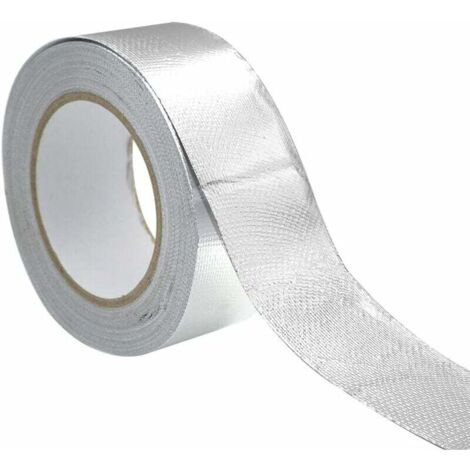 Ruban adhésif aluminium Bande d'étanchéité 5CM par 50m Epaisseur 0.08MM renforcé avec un tissu en maille de verre pour ventilations, Résistance aux hautes températures, Argent