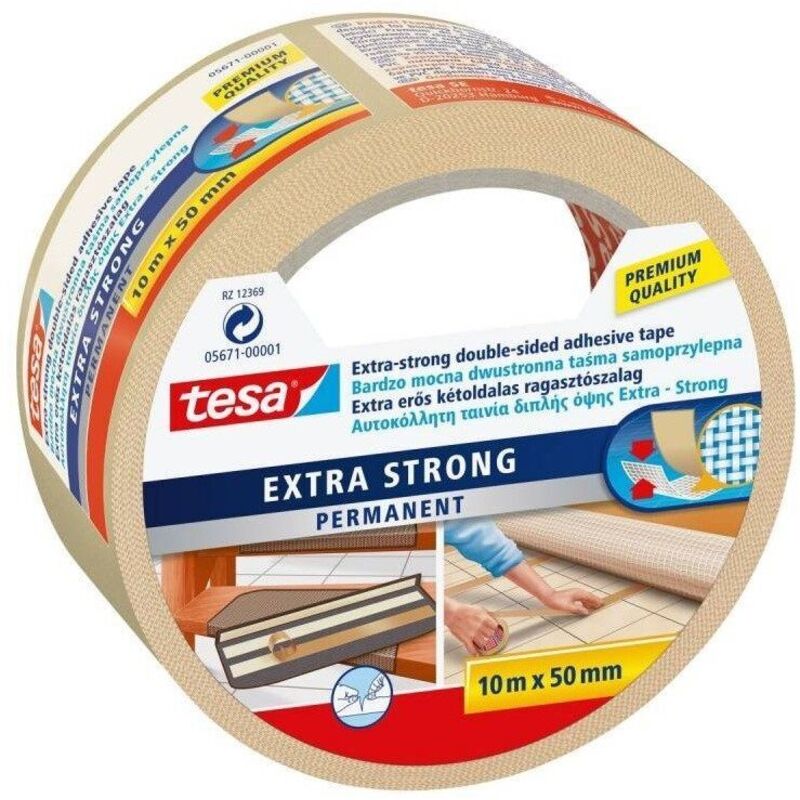 Ruban adhésif double face TESA 10 m x 50 mm pour tapis, extra résistant