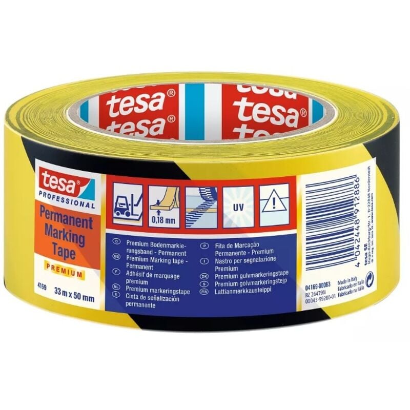 Ruban d'avertissement jaune / noir 33mx50mm Tesa 4169 par 6 (Par 6)