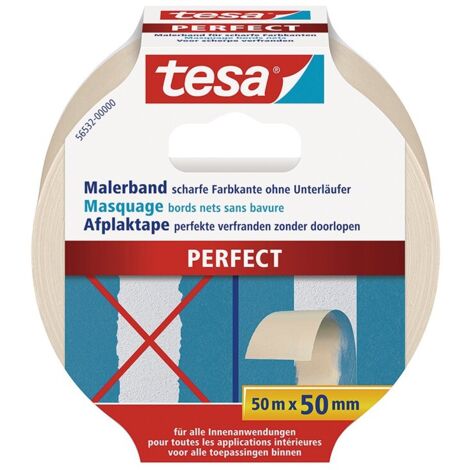 Ruban adhésif de masquage pour bords tranchants 50m x 50mm - Tesa 56532 Perfect (Par 6)