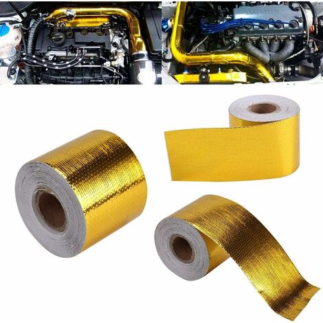 Ruban adhésif de protection en aluminium doré 9 m x 5 cm haute température pour tuyau d'huile de voiture, tuyau de vapeur, tuyau de construction doré 9 m x 5 cm