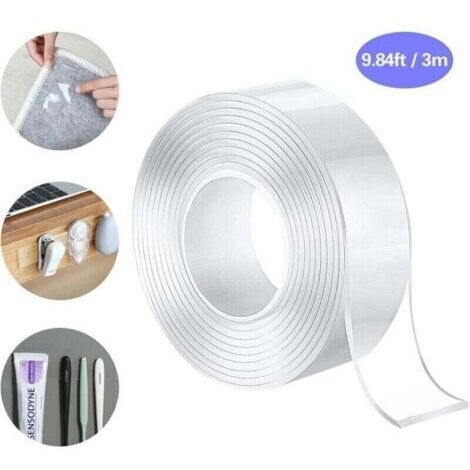 Ruban Adhesif Double Face 3M Nano Tape, Transparent Sans Trace Bande de Tapis Extra Fort, Haute Temperature Etanche Rubans adhésifs ni Clous ni Vis