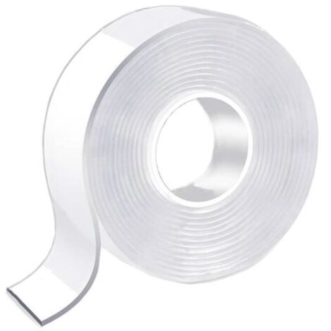Ruban adhésif double face - 3m x 3cm - Transparent - Amovible - Réutilisable