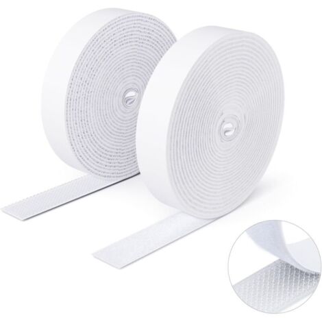 Ruban adhésif double face à crochets et à boucles, 16MM x 3M Ruban adhésif autocollant, bandes robustes, ruban à emboîtement pour cadres de photos, moustiquaires, tapis, bricolage - Blanc