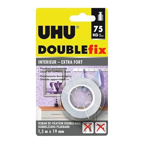Ruban adhésif double-face Doublefix UHU ultra-fort - largeur 19 mm x Longueur 1,5 m - Résistance 75 kg