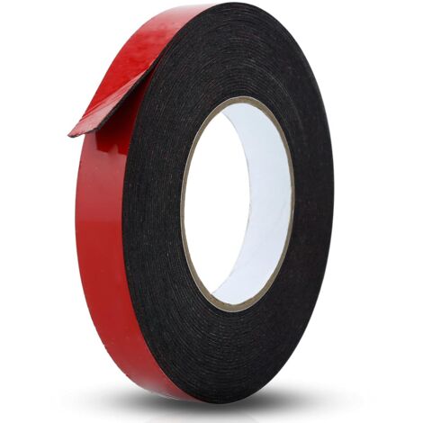 Ruban adhésif double face en mousse noire - Dimensions : 12 mm x 10 m - Ruban de fixation, ruban haute performance, ruban ultra-résistant