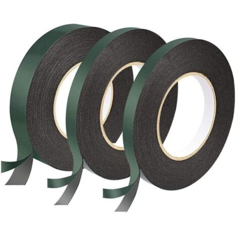 Ruban adhésif double face haute résistance – 3 rouleaux en mousse imperméable noire (12 mm et 25 mm), isolant thermique et anti-chocs