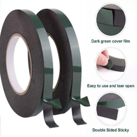 Ruban adhésif double face mousse noire 12mm – Lot de 2 rouleaux 10m – Adhésion durable pour montage de garnitures et plaques d'immatriculation