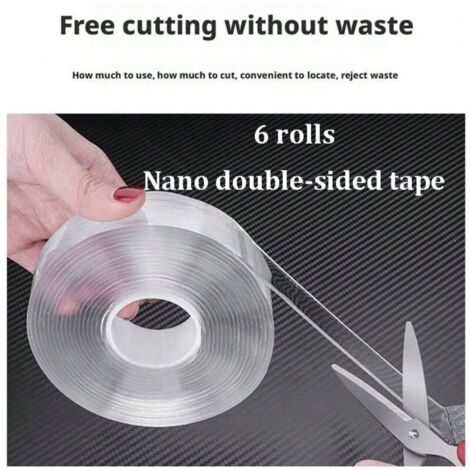 「Ruban Adhésif Double Face Nano Sans Couture」19mm Large 2m Long (6 Rouleaux) - Adhésif Puissant, Imperméable & Résistant à la Chaleur - Pour Maison/Bureau/Voiture