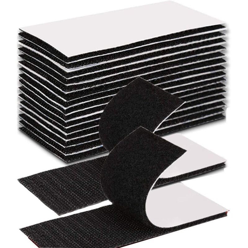 Ruban adhésif double face robuste, rectangulaire, noir, résistant et réutilisable, 30 mm x 10 cm, paquet de 20