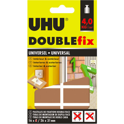 Ruban adhésif double face transparent – Lot de 16 pastilles 26 x 31 mm – Résistance 4 kg – Pour surfaces lisses et rugueuses – UHU