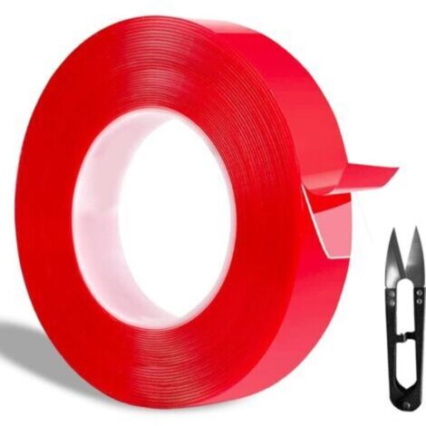 Ruban adhésif double face transparent pour la fixation de bandes lumineuses LED / Ruban adhésif double face extra fort en acrylique résistant à la chaleur / Fixation invisible (25 mm x 5 m)