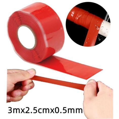 Ruban Adhésif Étanche - - - Rouge - Silicone - 3m2.5cm0.5mm - Pour Fissure/Tuyaux