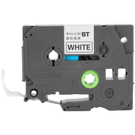 Ruban adhésif laminé noir sur blanc TZe221 9mm compatible PTouch BT-221