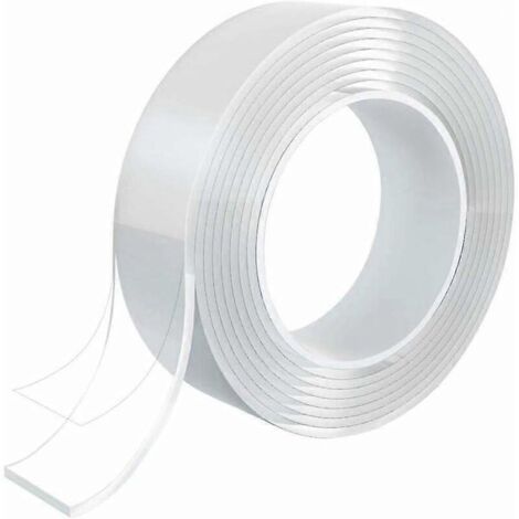 Ruban adhésif nano intelligent, réutilisable, double face, transparent, non marquant, lavable et durable pour les objets collants, 2 mm x 3 cm x 3 m