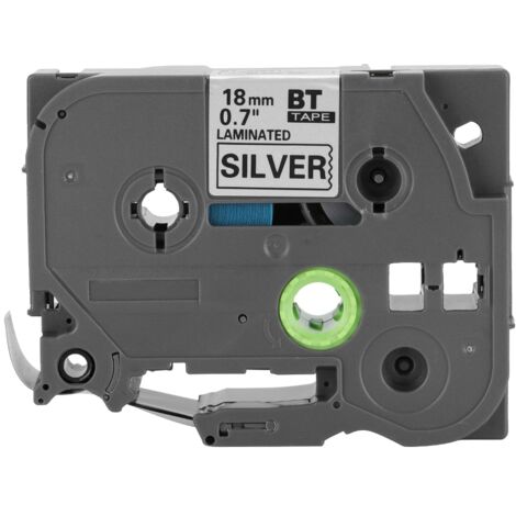 Ruban adhésif noir sur argent mat 8m, compatible imprimante étiquettes Brother 18mm, modèle M941 P touch.